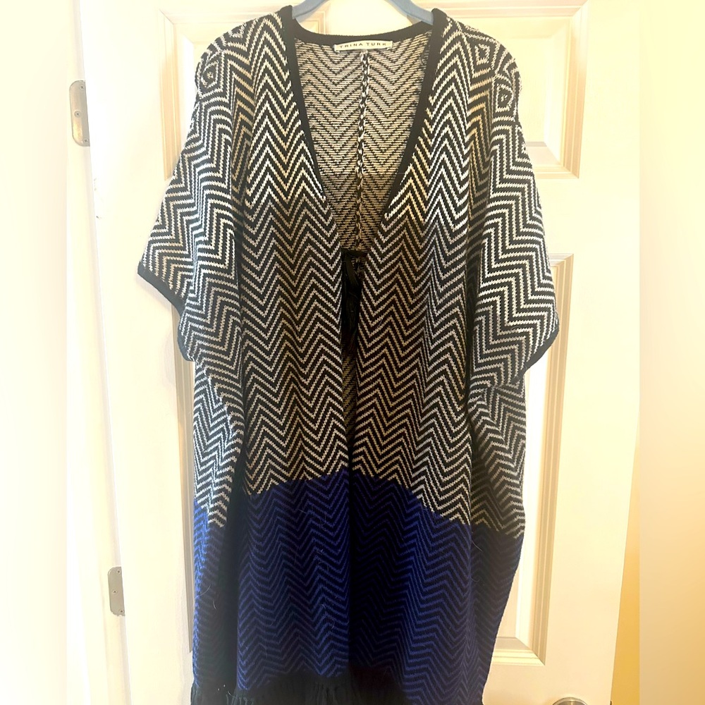 Trina Turk Oversized Sweater Cardigan, Tricolor, Tie Closure, EUC, Sz M/L